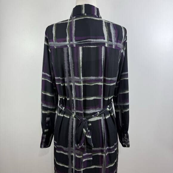 New Banana Republic Black Striped Full Button Shirt Dress Small Fall 24 Belted - Picture 8 of 11